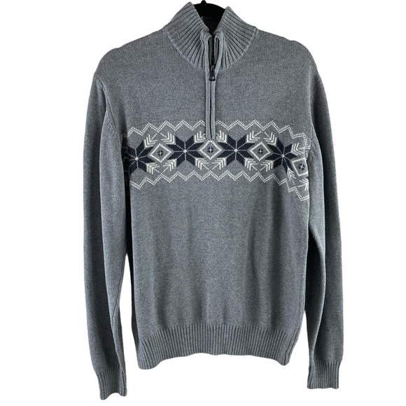 Weatherproof Vintage Men's Snowflake Quarter Zip Sweater Heather Gray Size S - Picture 1 of 12